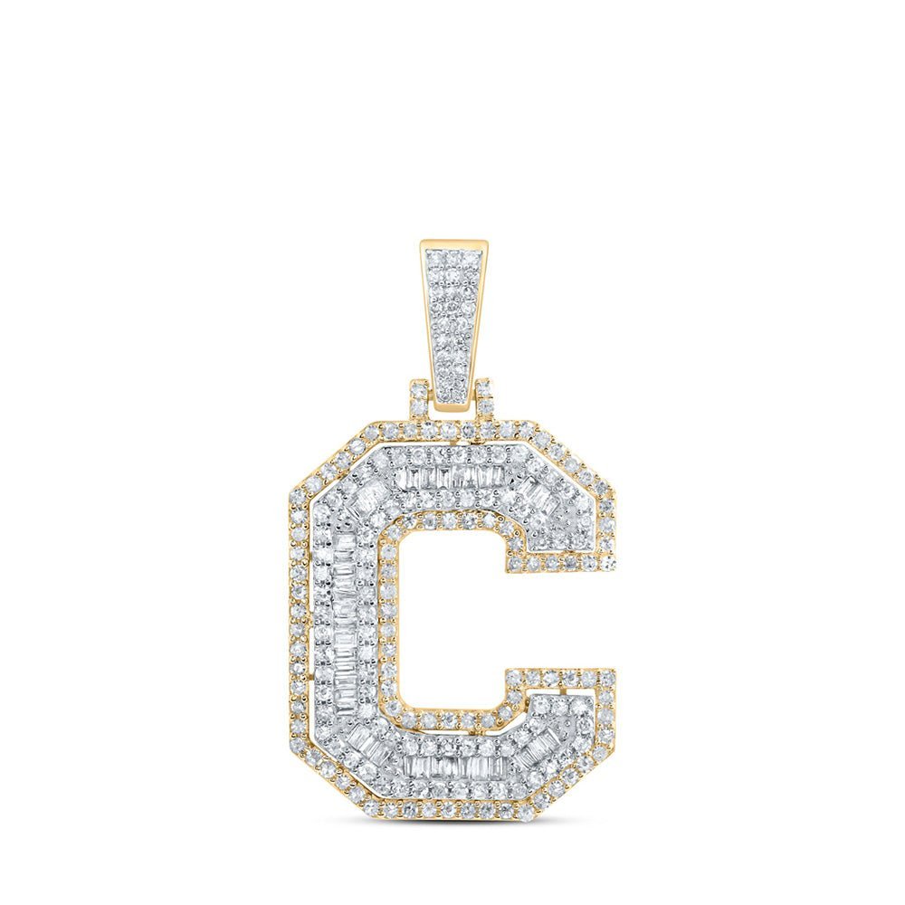10kt Yellow Gold Men's Round Diamond C Initial Letter Charm Pendant - 1 Cttw | Splendid Jewellery - Splendid Jewellery
