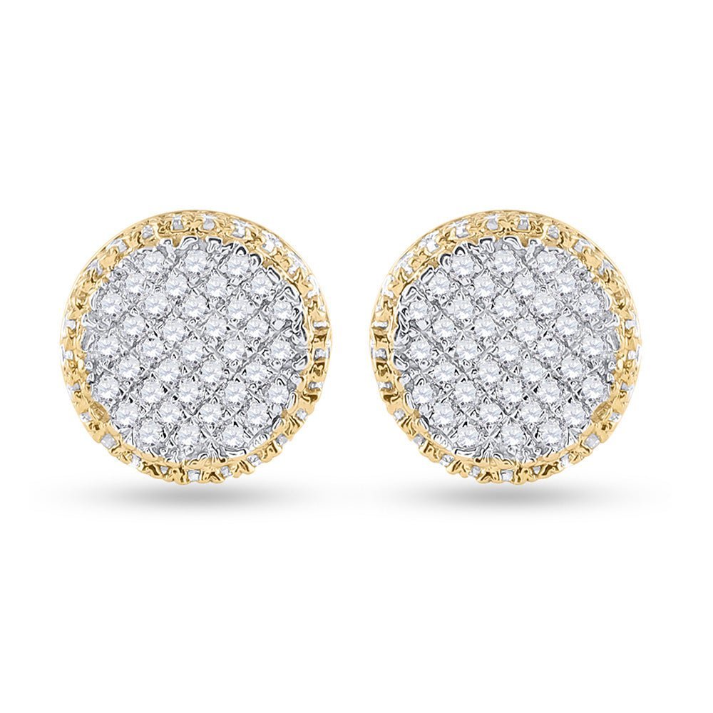 10kt Yellow Gold Men's Round Diamond Circle Cluster Earrings 1/3 Cttw | Exquisite Diamond Delight - Splendid Jewellery