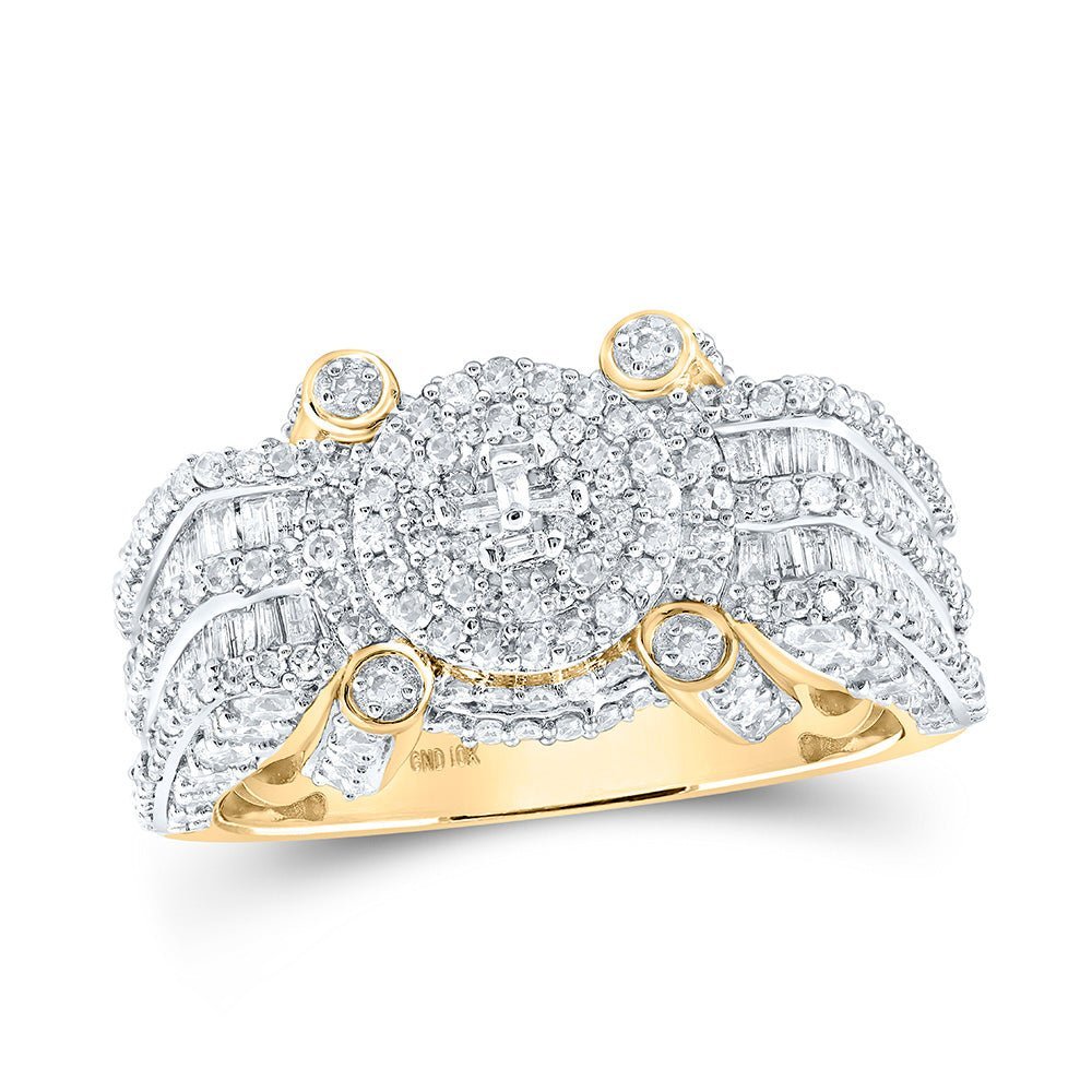 10kt Yellow Gold Men's Round Diamond Circle Cluster Ring - 2 - 7/8 Cttw: A Dazzling Statement of Masculine Elegance - Splendid Jewellery