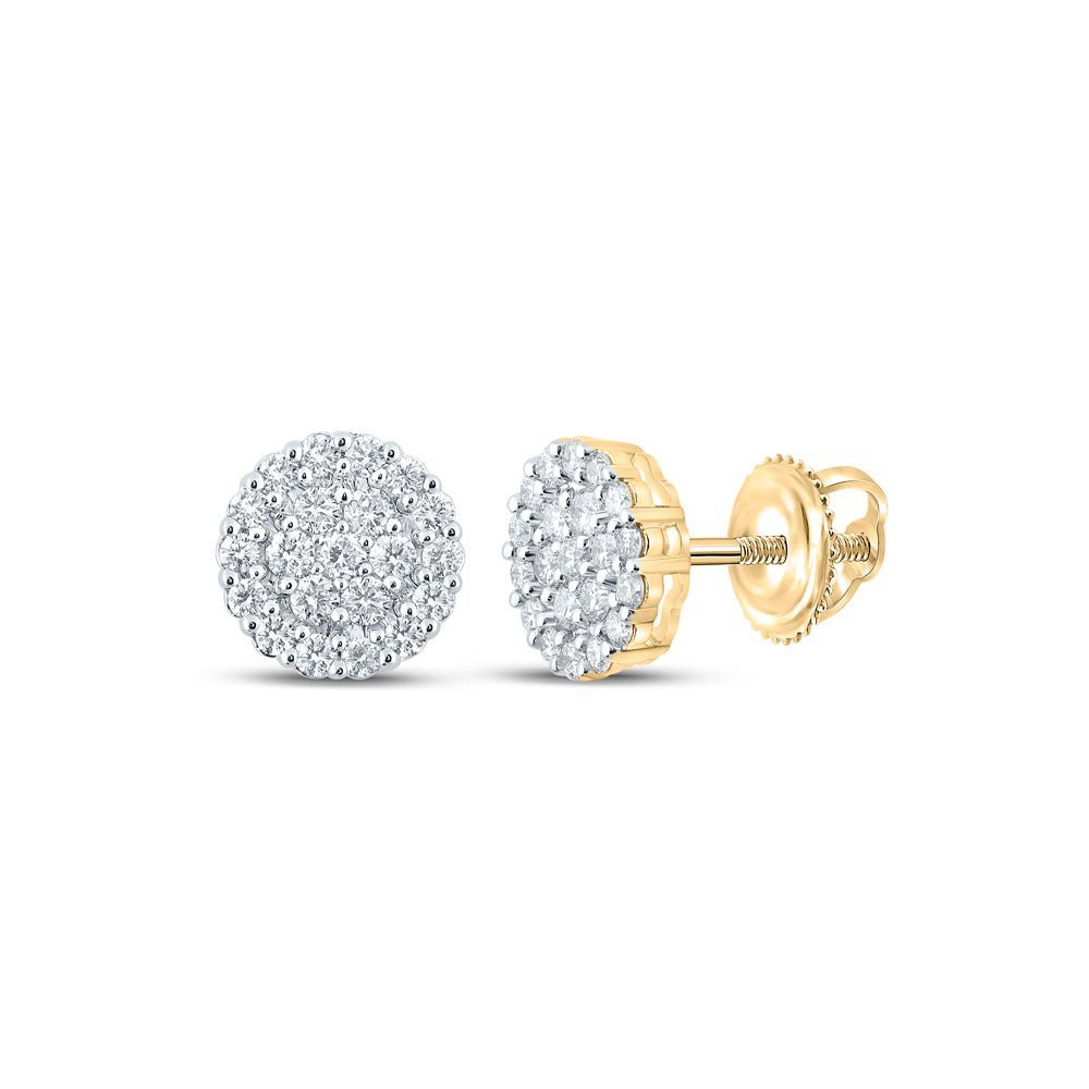 10kt Yellow Gold Men's Round Diamond Cluster Earrings - 1 - 5/8 Cttw | Timeless Brilliance - Splendid Jewellery