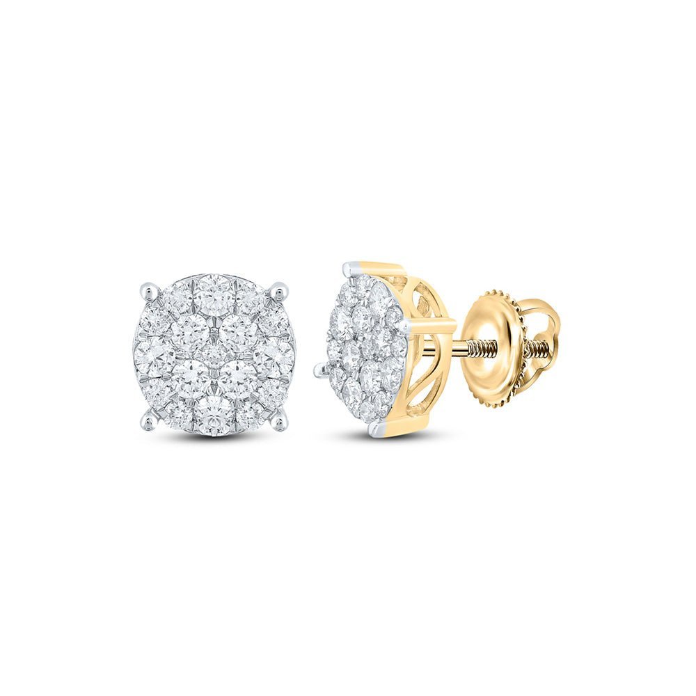 10kt Yellow Gold Men's Round Diamond Cluster Earrings - 1 Cttw | Exquisite Diamond Jewelry - Splendid Jewellery