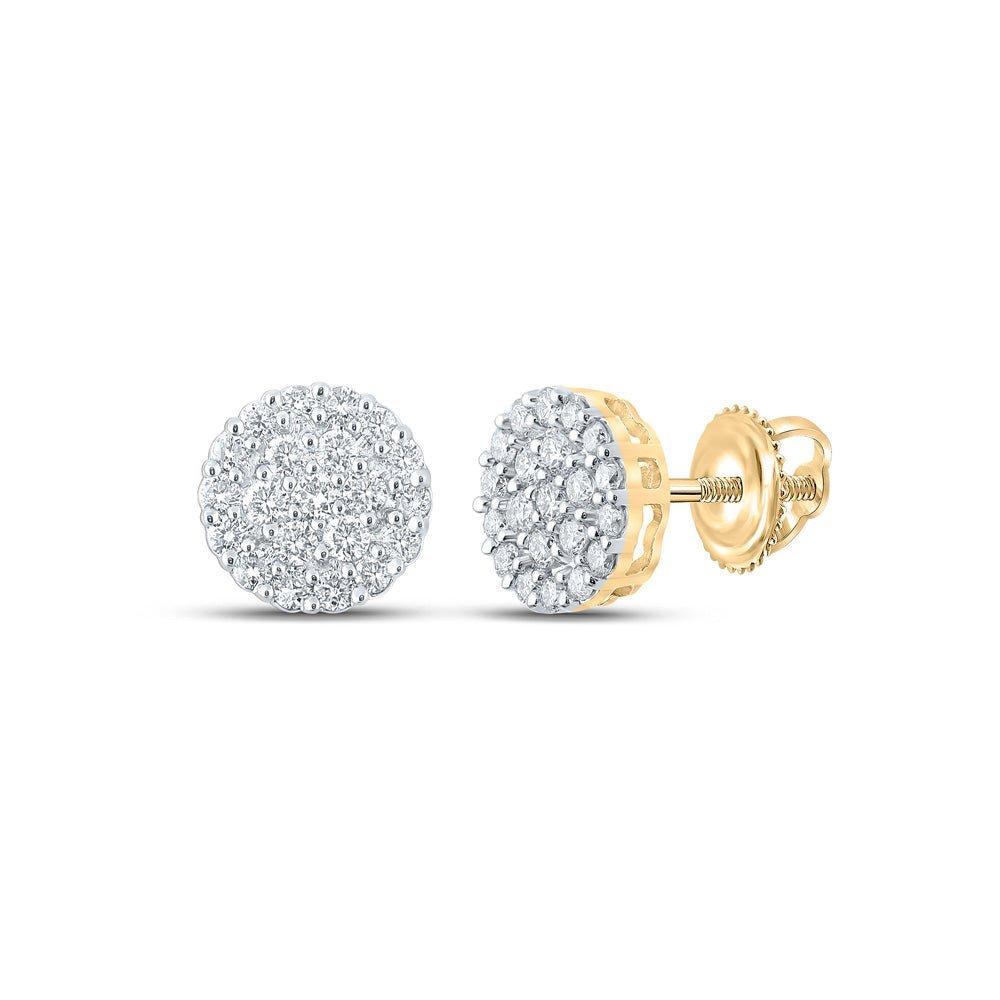 10kt Yellow Gold Men's Round Diamond Cluster Earrings - 1 Cttw | Exquisite Jewellery - Splendid Jewellery