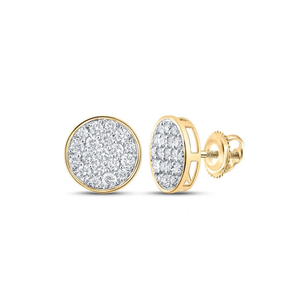 10kt Yellow Gold Men's Round Diamond Cluster Earrings - 1 Cttw | Luxurious Jewellery - Splendid Jewellery