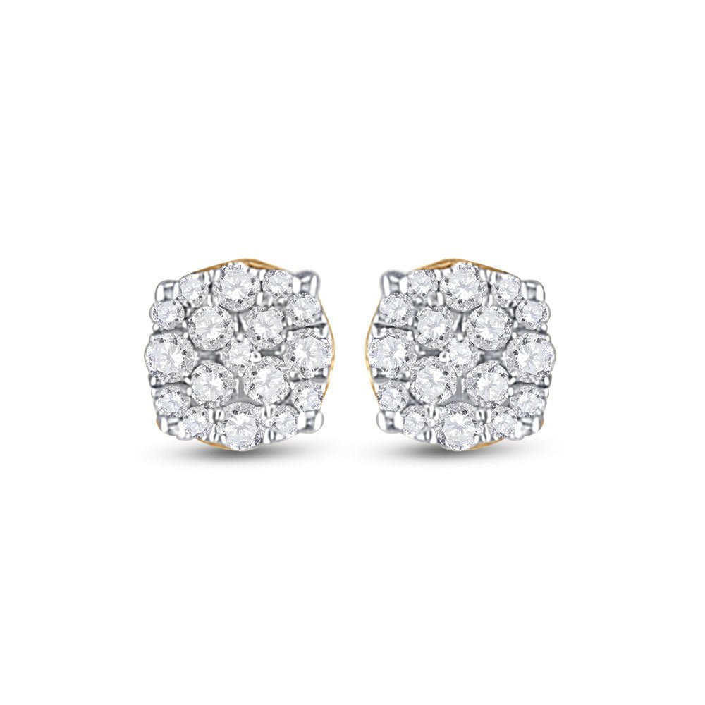 10kt Yellow Gold Men's Round Diamond Cluster Earrings 1/5 Cttw | Dazzling Diamond Delight - Splendid Jewellery
