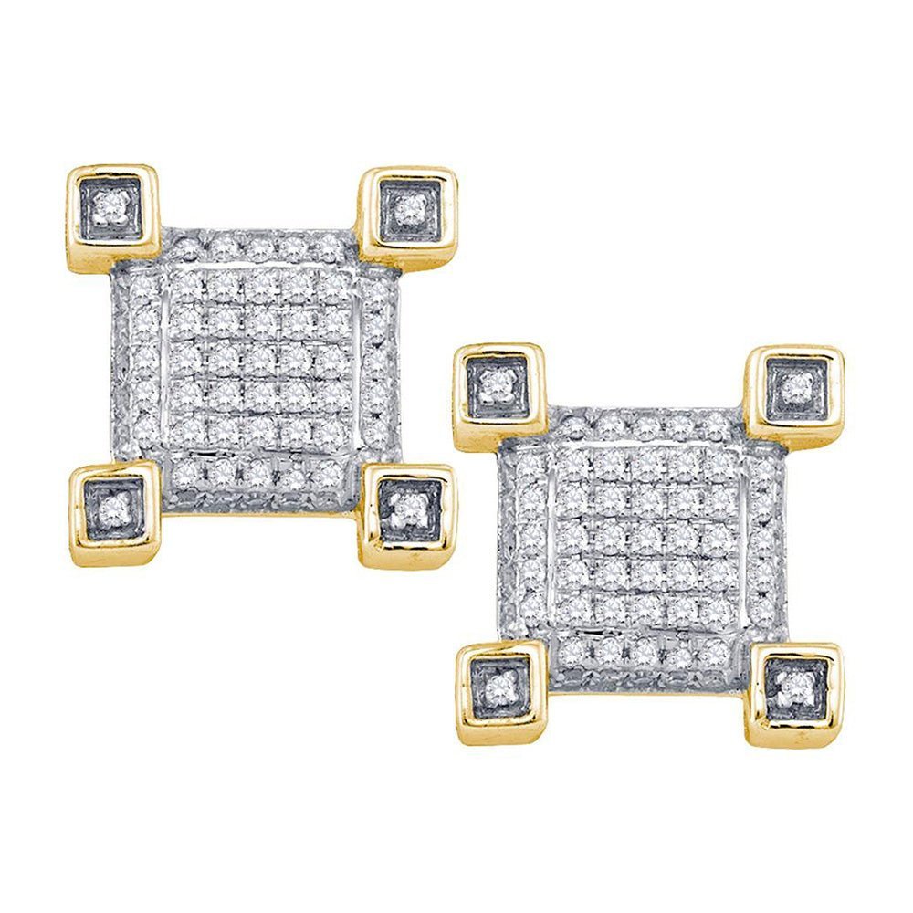 10kt Yellow Gold Men's Round Diamond Cluster Earrings 1/5 Cttw - Luxurious Brilliance - Splendid Jewellery