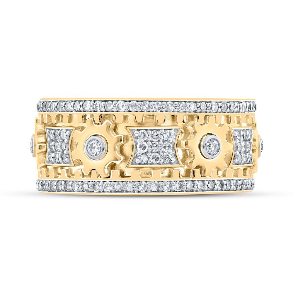 10kt Yellow Gold Men's Round Diamond Cog Band Ring - Captivating Brilliance - Splendid Jewellery