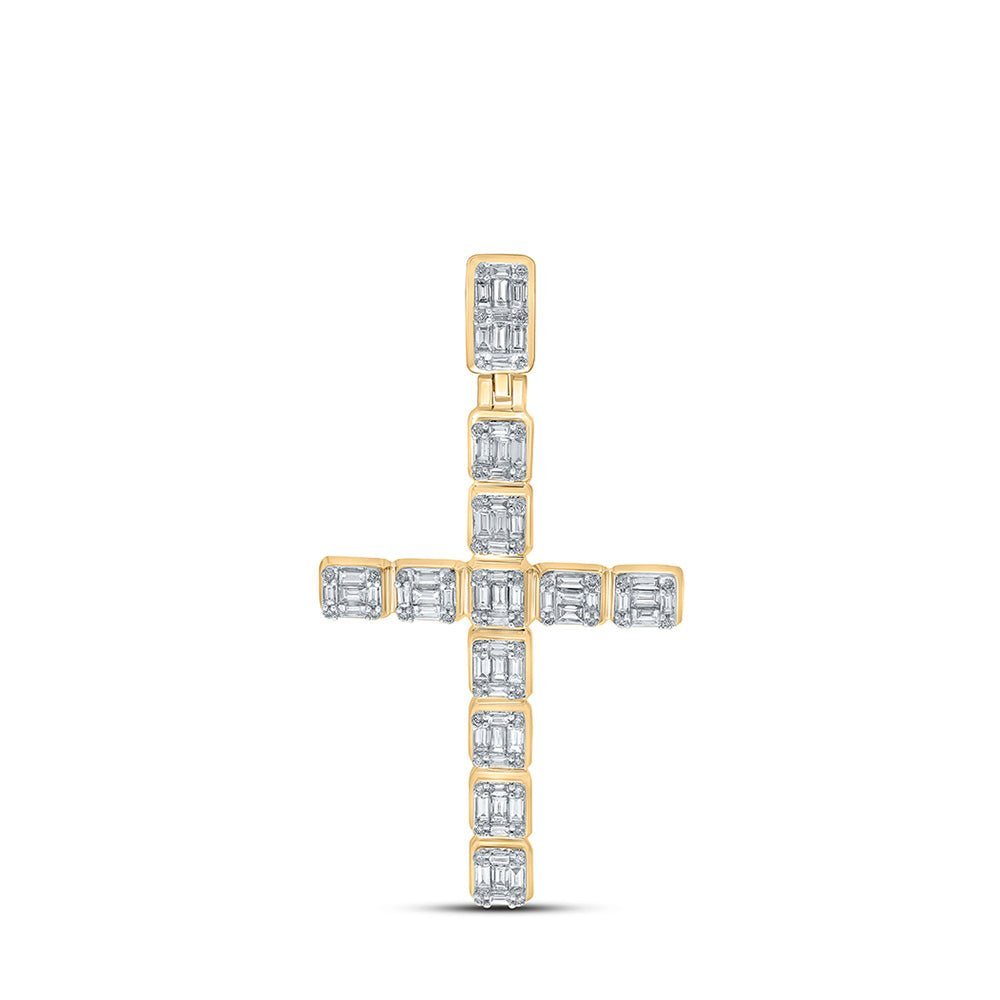 10kt Yellow Gold Men's Round Diamond Cross Charm Pendant - 1 - 7/8 Cttw | Splendid Jewellery - Splendid Jewellery