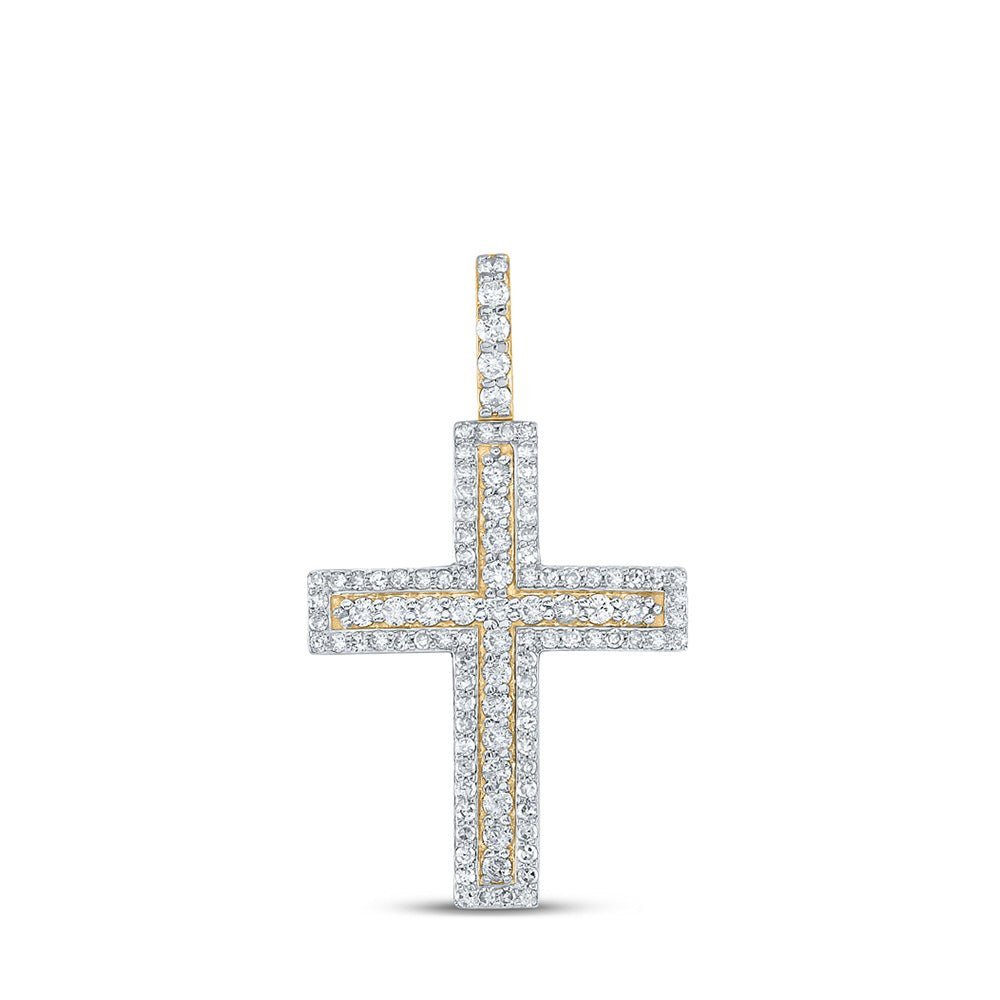 10kt Yellow Gold Men's Round Diamond Cross Charm Pendant - 1 Cttw | Splendid Jewellery - Splendid Jewellery