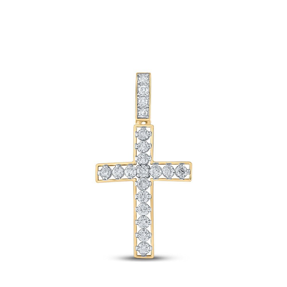 10kt Yellow Gold Men's Round Diamond Cross Charm Pendant - 1 Cttw | Splendid Jewellery - Splendid Jewellery
