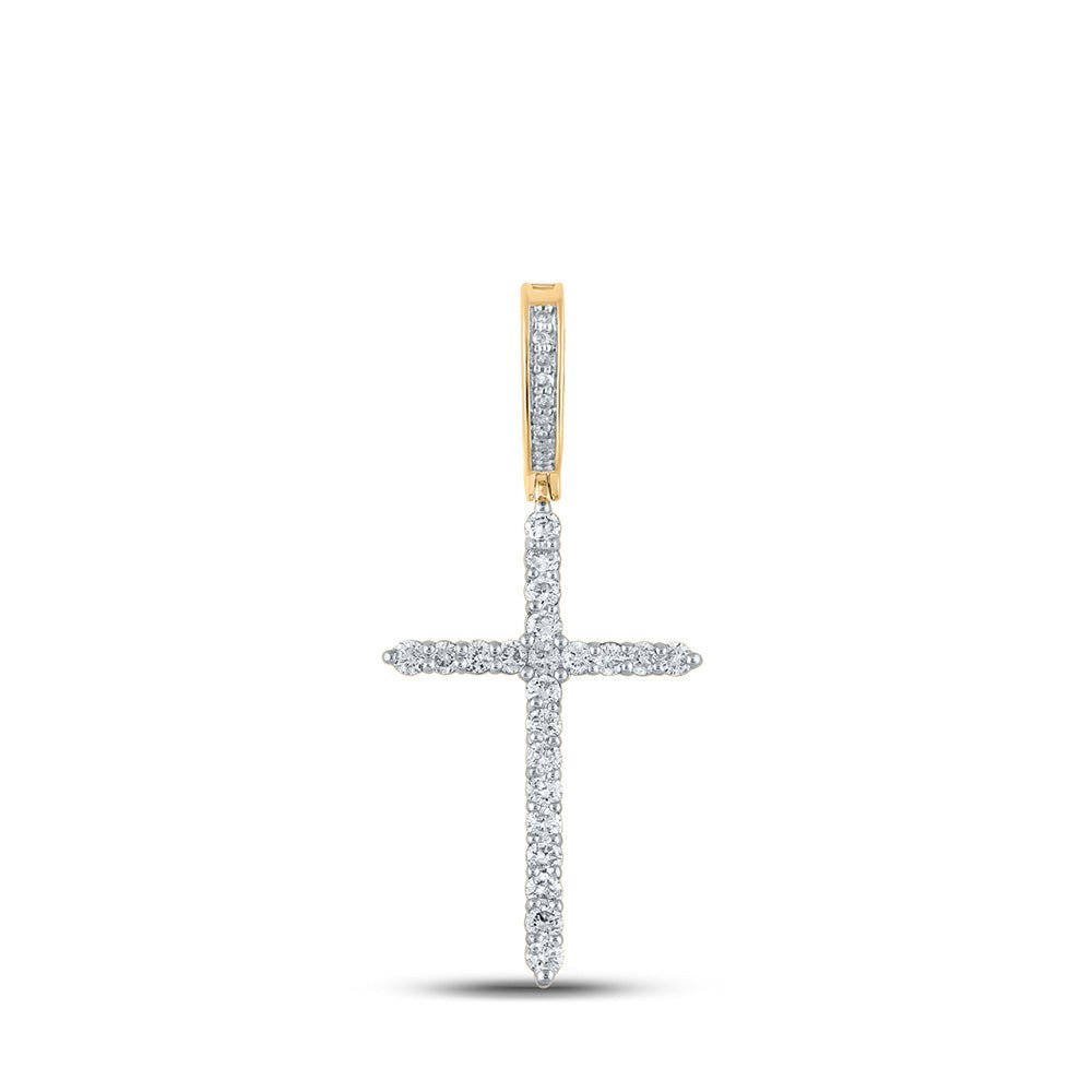 10kt Yellow Gold Men's Round Diamond Cross Charm Pendant - 1/2 Cttw - Splendid Jewellery