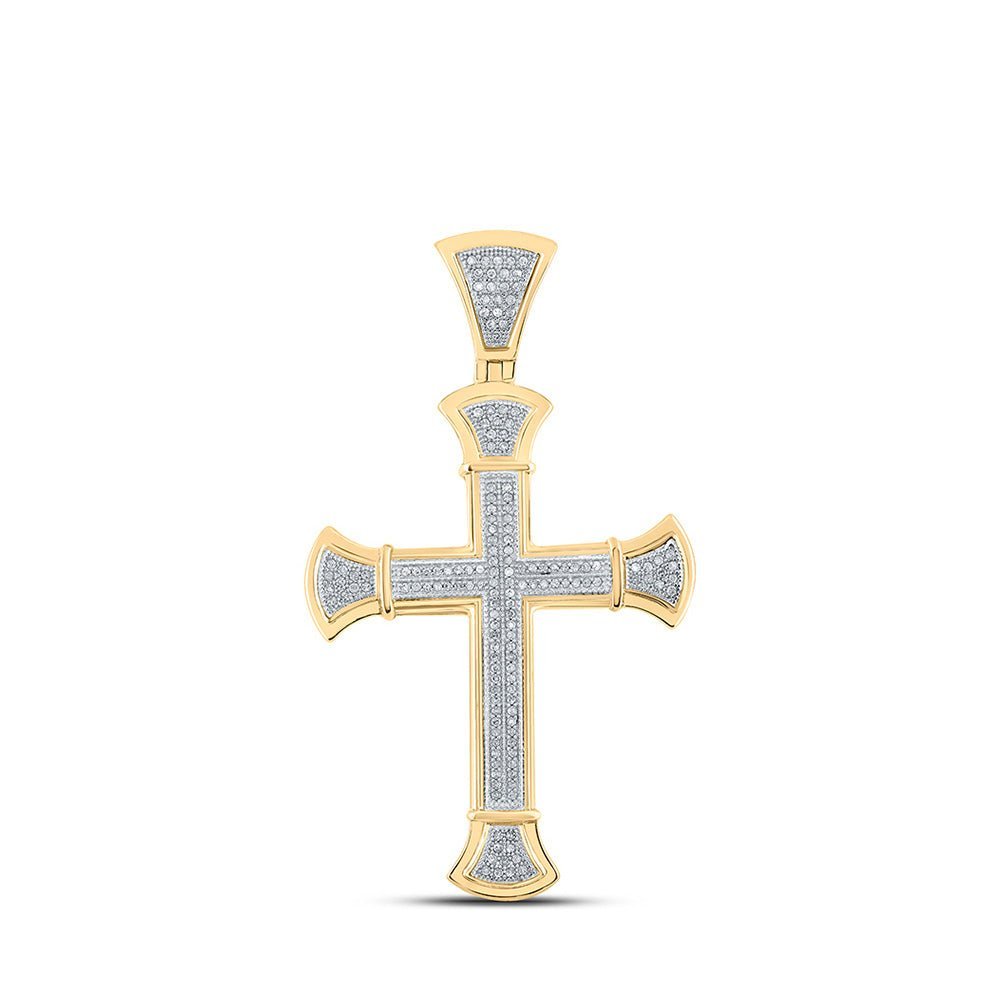 10kt Yellow Gold Men's Round Diamond Cross Charm Pendant 1/2 Cttw - A Dazzling Symbol of Faith and Style - Splendid Jewellery