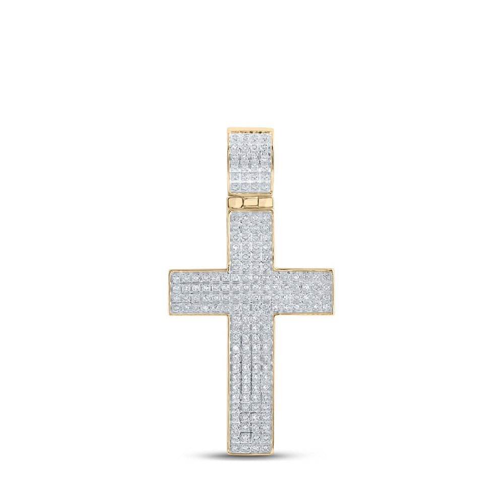 10kt Yellow Gold Men's Round Diamond Cross Charm Pendant - 1/2 Cttw | Splendid Jewellery - Splendid Jewellery
