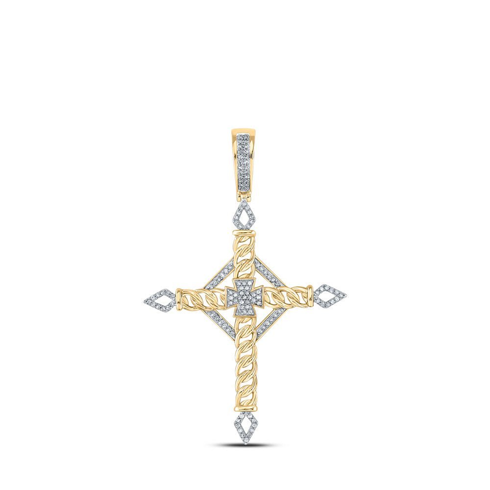10kt Yellow Gold Men's Round Diamond Cross Charm Pendant - 1/3 Cttw - Splendid Jewellery