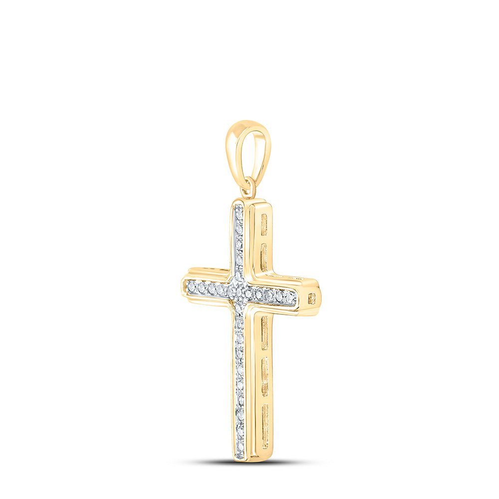 10kt Yellow Gold Men's Round Diamond Cross Charm Pendant - 1/5 Cttw - Splendid Jewellery - Splendid Jewellery