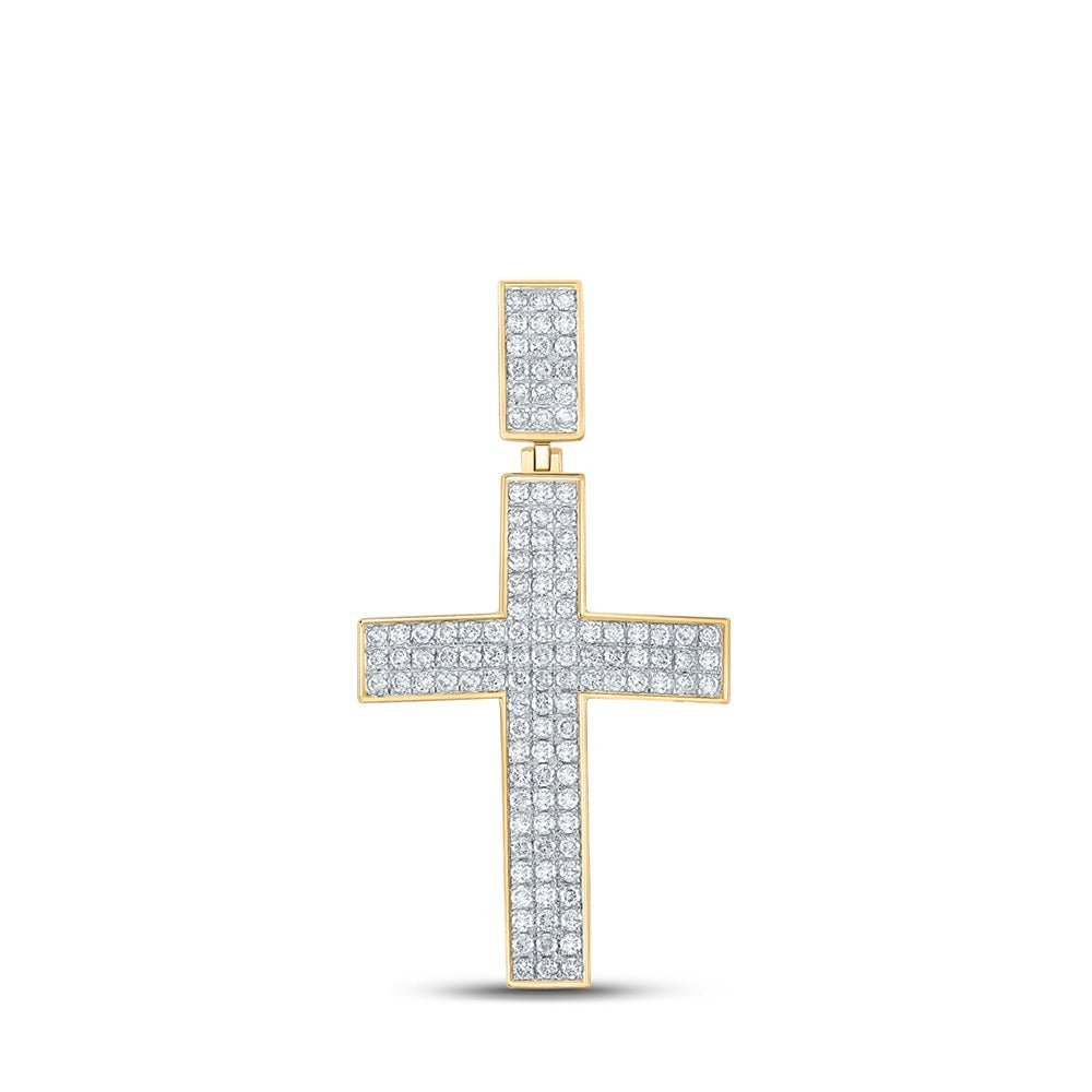 10kt Yellow Gold Men's Round Diamond Cross Charm Pendant - 2 Cttw | Splendid Jewellery - Splendid Jewellery