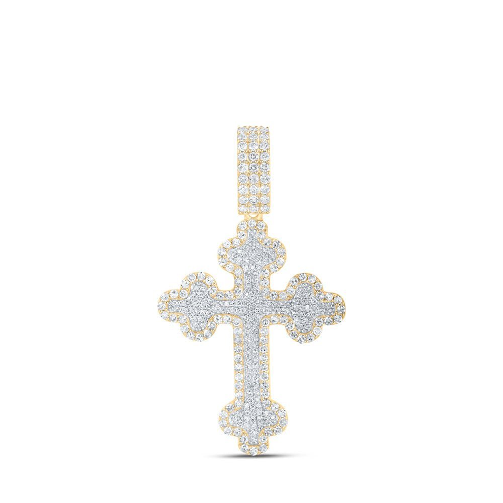 10kt Yellow Gold Men's Round Diamond Cross Charm Pendant - 2 Cttw | Splendid Jewellery - Splendid Jewellery