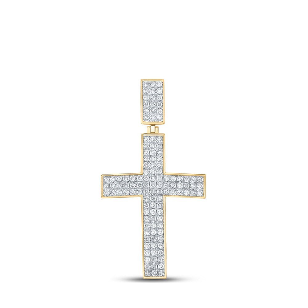 10kt Yellow Gold Men's Round Diamond Cross Charm Pendant - 2 Cttw | Splendid Jewellery - Splendid Jewellery