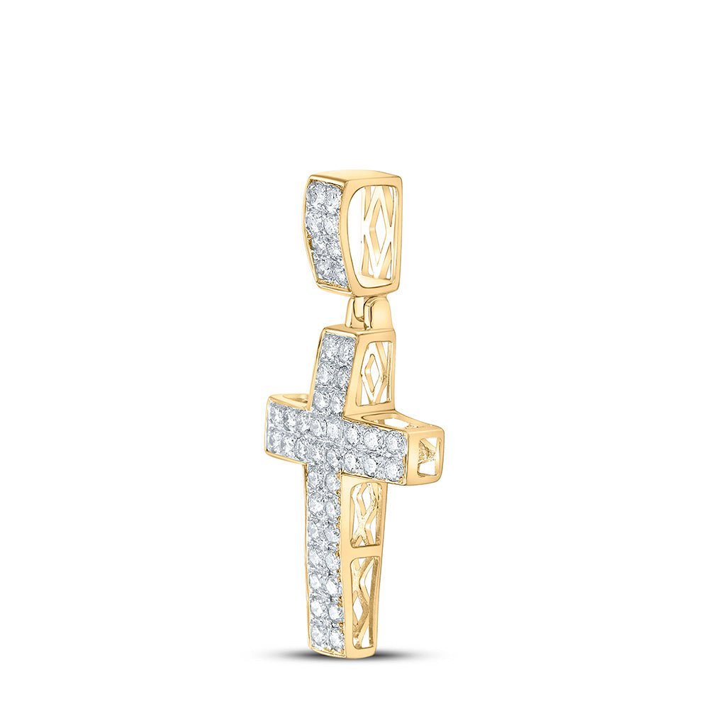 10kt Yellow Gold Men's Round Diamond Cross Charm Pendant - 3/4 Ct.t.w. - Splendid Jewellery
