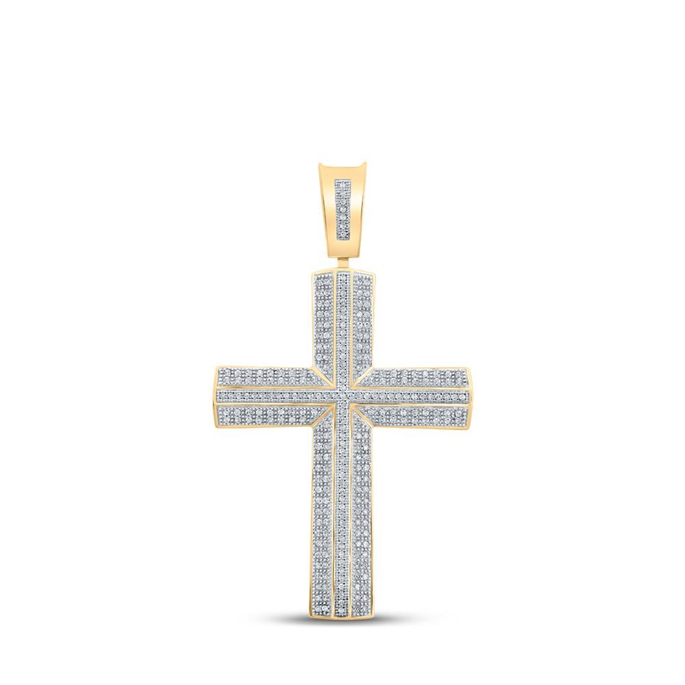 10kt Yellow Gold Mens Round Diamond Cross Charm Pendant 3/4 Cttw | Dazzling Diamond Delight - Splendid Jewellery