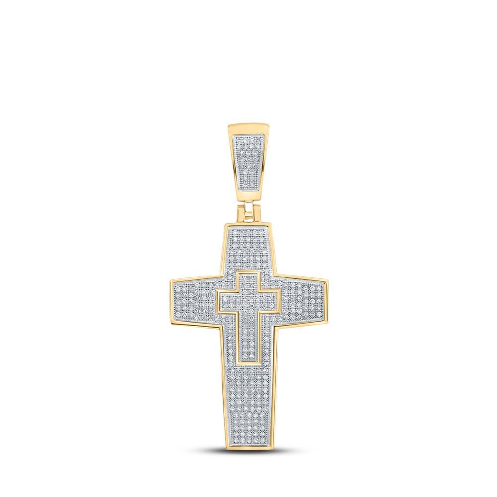 10kt Yellow Gold Men's Round Diamond Cross Charm Pendant - 3/4 Cttw | Splendid Jewellery - Splendid Jewellery