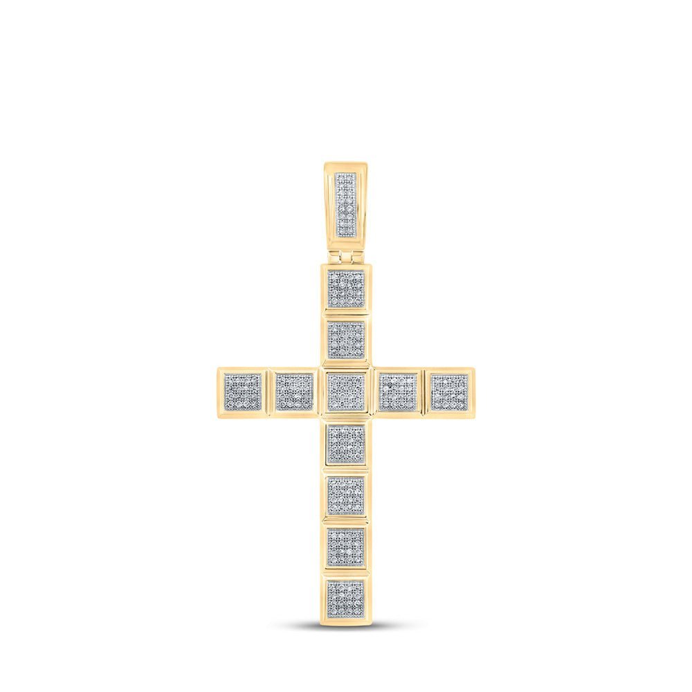 10kt Yellow Gold Men's Round Diamond Cross Charm Pendant 5/8 Cttw - A Dazzling Symbol of Faith and Style - Splendid Jewellery