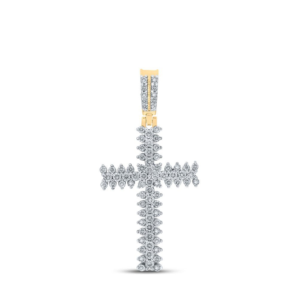 10kt Yellow Gold Men's Round Diamond Cross Charm Pendant - A Dazzling Statement Piece - Splendid Jewellery