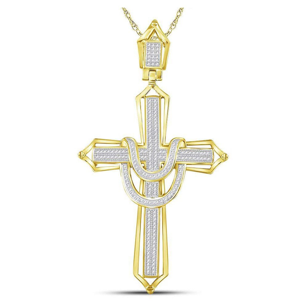 10kt Yellow Gold Mens Round Diamond Cross Charm Pendant - A Dazzling Symbol of Faith and Style - Splendid Jewellery