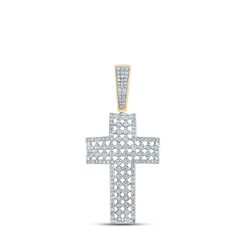 10kt Yellow Gold Men's Round Diamond Cross Charm Pendant - A Dazzling Symbol of Faith and Style - Splendid Jewellery