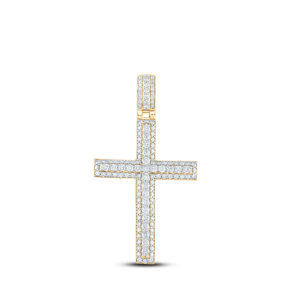 10kt Yellow Gold Men's Round Diamond Cross Charm Pendant - A Dazzling Symbol of Faith and Style - Splendid Jewellery