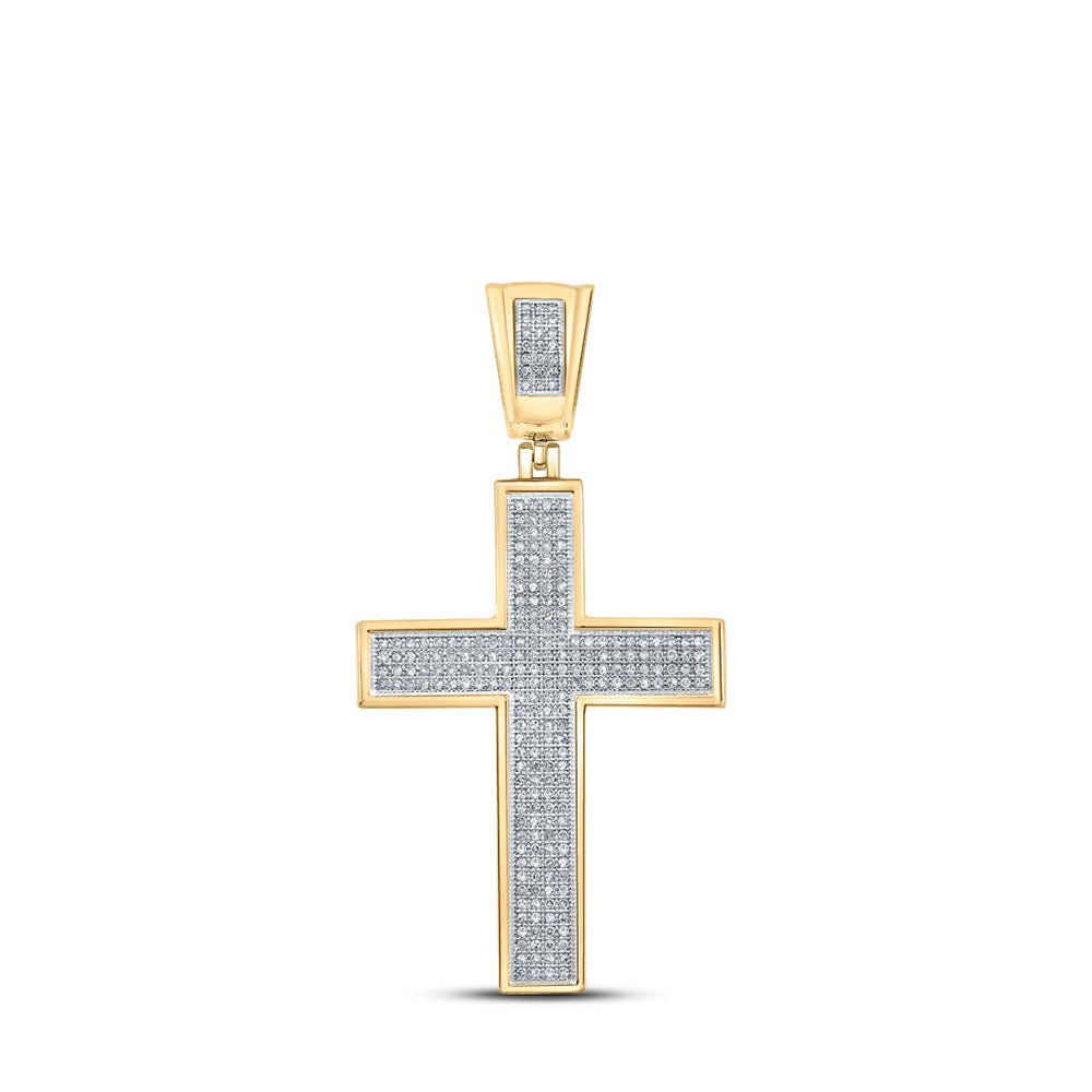 10kt Yellow Gold Men's Round Diamond Cross Charm Pendant - Captivating Elegance - Splendid Jewellery