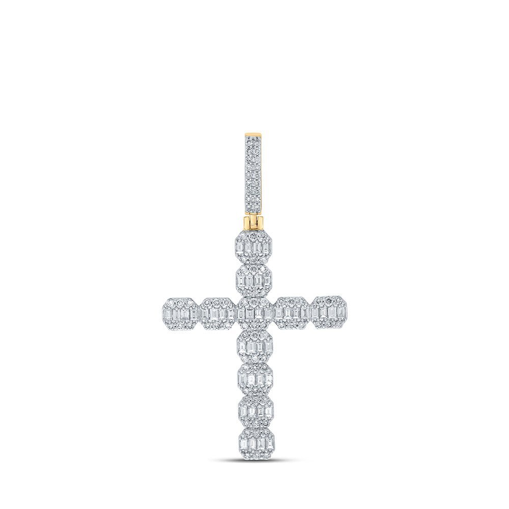 10kt Yellow Gold Men's Round Diamond Cross Charm Pendant - Luxurious Diamond Elegance - Splendid Jewellery