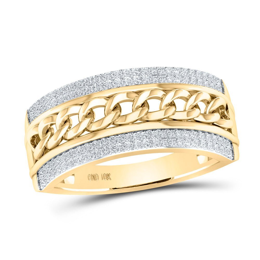 10kt Yellow Gold Men's Round Diamond Cuban Link Band Ring 1/3 Cttw - A Dazzling Statement of Masculine Elegance - Splendid Jewellery