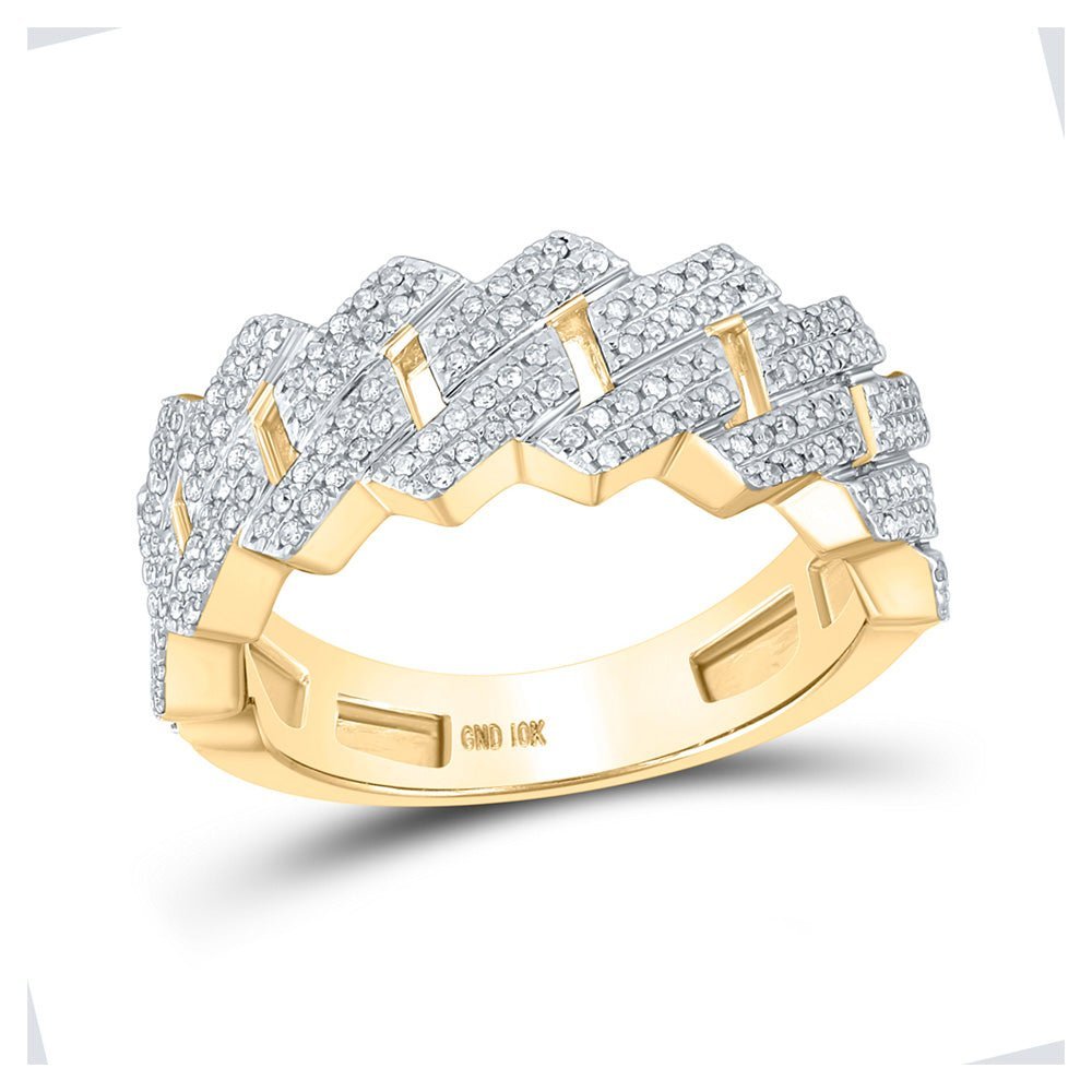 10kt Yellow Gold Men's Round Diamond Cuban Link Band Ring 3/4 Cttw - Exquisite Gold Brilliance - Splendid Jewellery