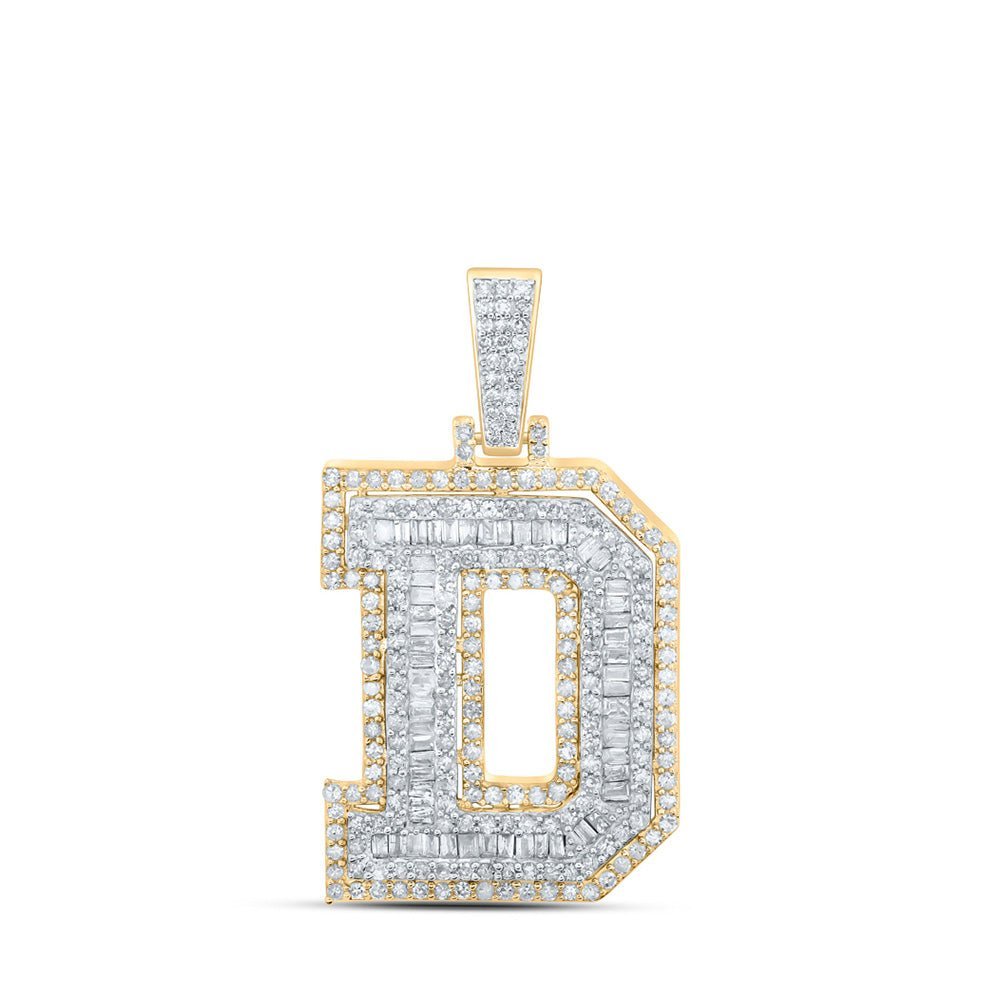 10kt Yellow Gold Men's Round Diamond D Initial Letter Charm Pendant 1 - 1/3 Cttw - Splendid Jewellery