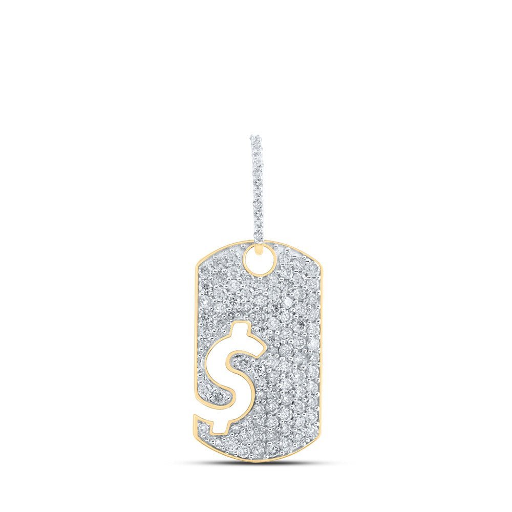 10kt Yellow Gold Men's Round Diamond Dogtag Dollar Sign Charm Pendant - 1 - 1/3 Cttw | Splendid Jewellery - Splendid Jewellery