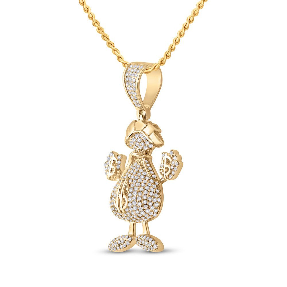 10kt Yellow Gold Men's Round Diamond Dollar Money Bag Man Pendant - 3 Cttw | Splendid Jewellery - Splendid Jewellery