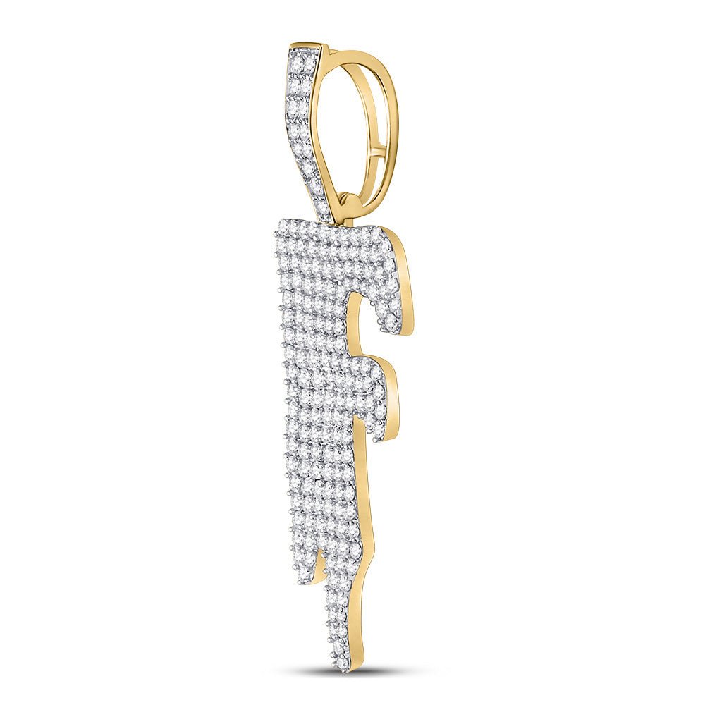 10kt Yellow Gold Men's Round Diamond Drip F Letter Charm Pendant - 1 - 3/4 Cttw | Splendid Jewellery - Splendid Jewellery