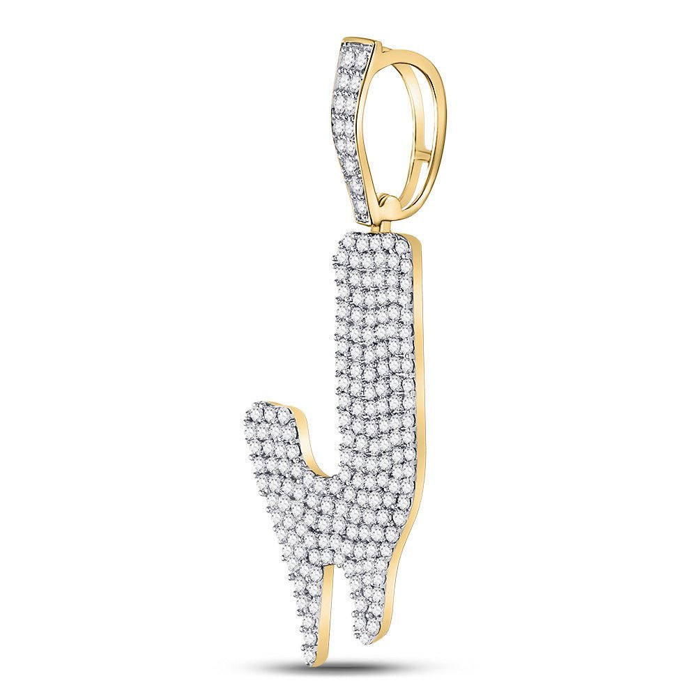 10kt Yellow Gold Men's Round Diamond Drip J Letter Charm Pendant - 2 Cttw - Splendid Jewellery