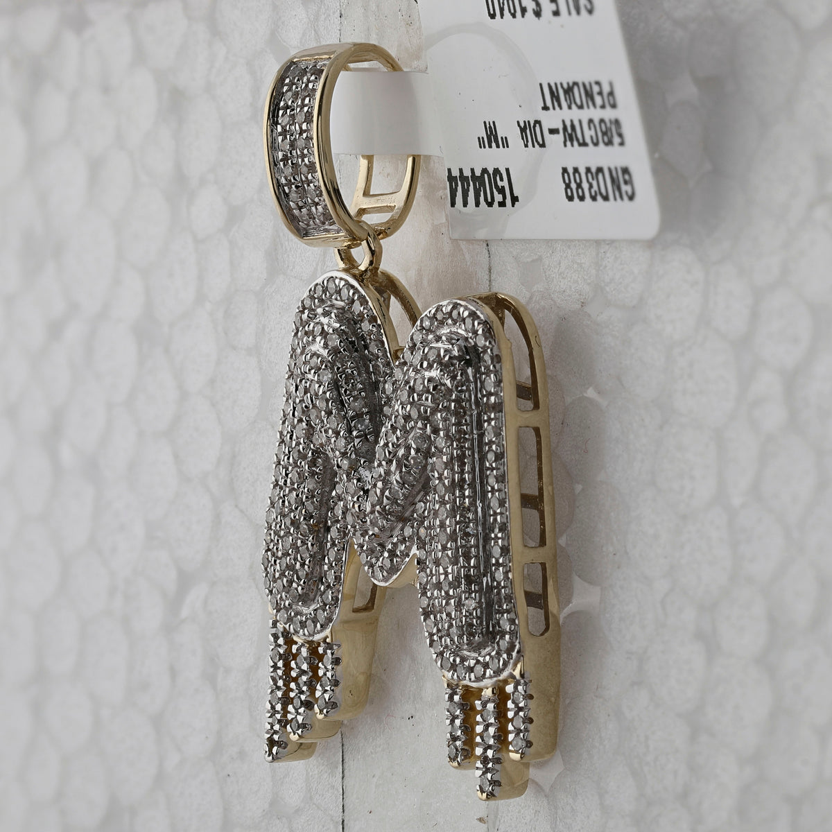 10kt Yellow Gold Men's Round Diamond Drip M Letter Charm Pendant - 5/8 Cttw | Splendid Jewellery - Splendid Jewellery