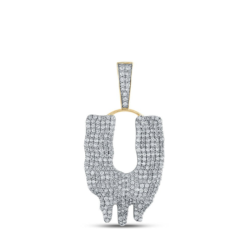 10kt Yellow Gold Men's Round Diamond Drip U Letter Charm Pendant - 3 Cttw | Splendid Jewellery - Splendid Jewellery