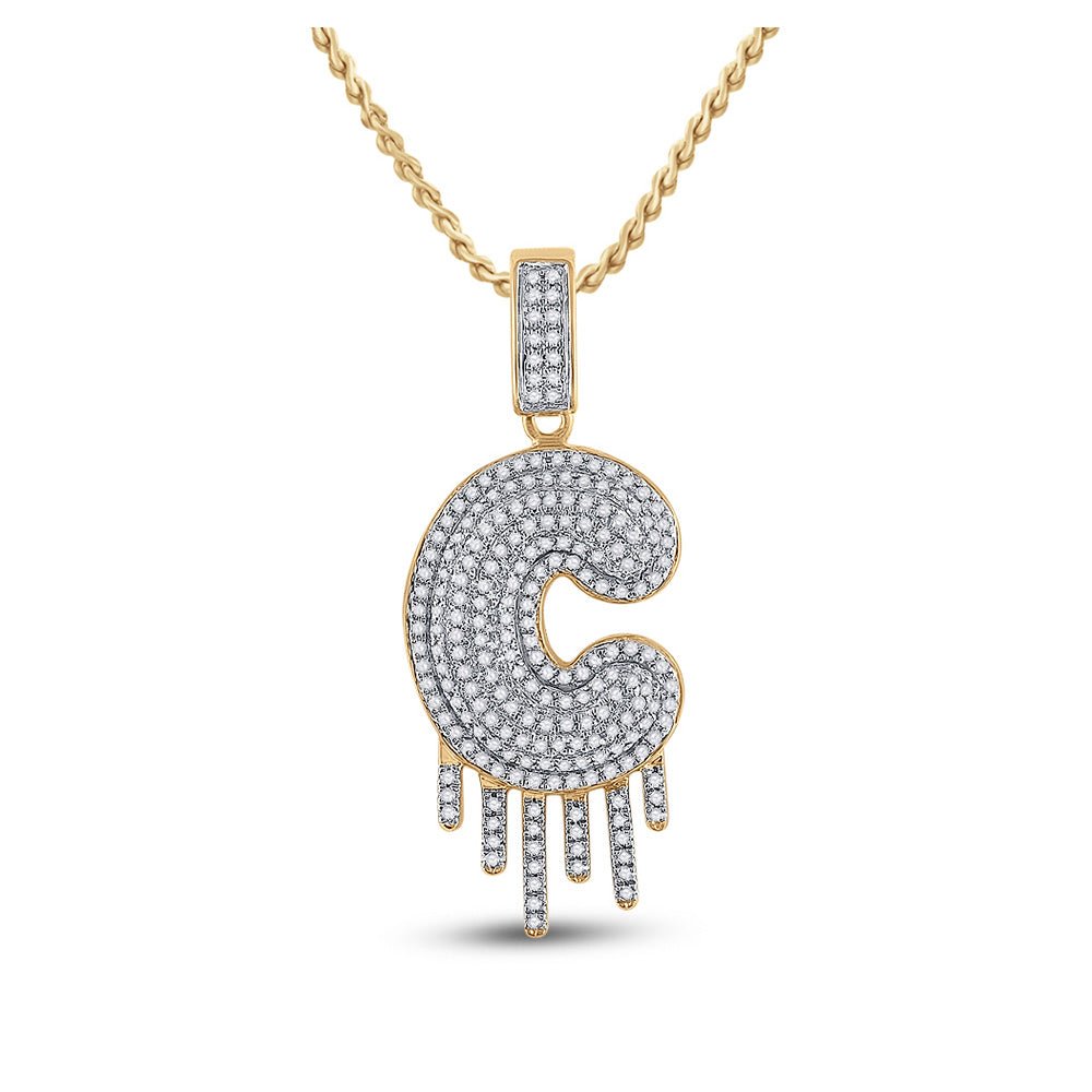 10kt Yellow Gold Men's Round Diamond Dripping C Letter Charm Pendant - 5/8 Cttw - Splendid Jewellery