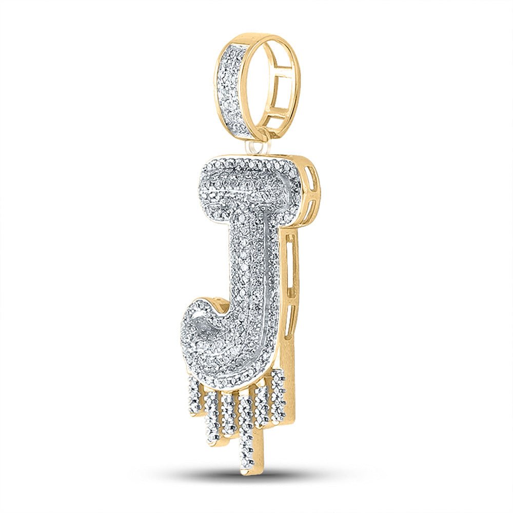 10kt Yellow Gold Men's Round Diamond Dripping J Letter Charm Pendant - 5/8 Cttw - Splendid Jewellery