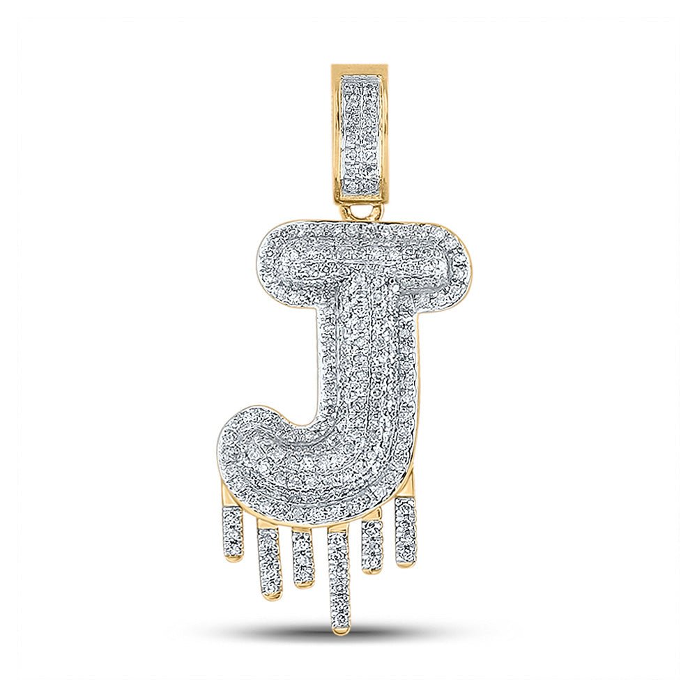 10kt Yellow Gold Men's Round Diamond Dripping J Letter Charm Pendant - 5/8 Cttw - Splendid Jewellery