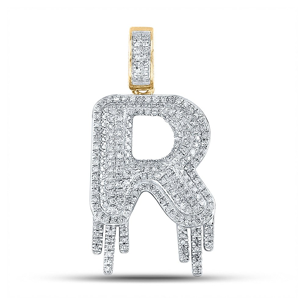 10kt Yellow Gold Men's Round Diamond Dripping R Letter Charm Pendant 3/4 Cttw - Luxe Diamond Pendant for Men - Splendid Jewellery