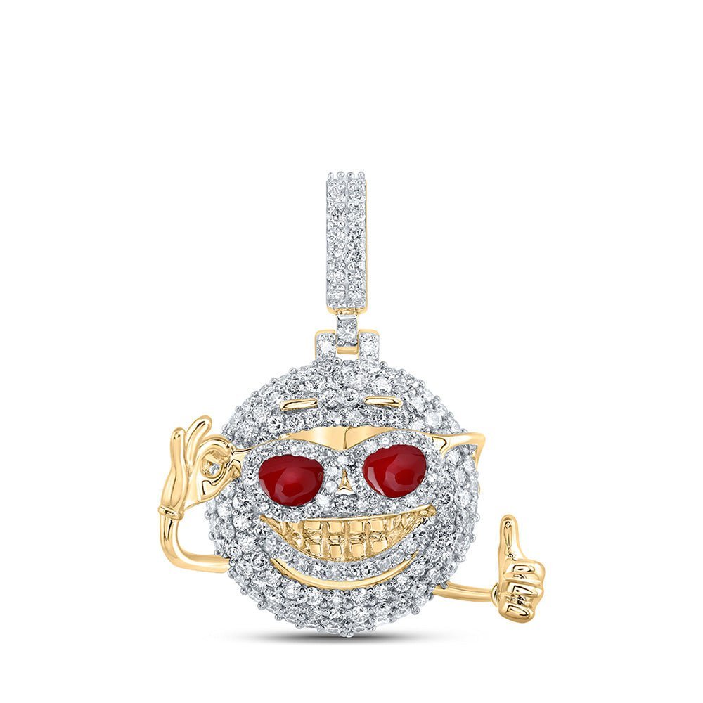 10kt Yellow Gold Men's Round Diamond Emoji Charm Pendant - 1 - 5/8 Cttw - Splendid Jewellery