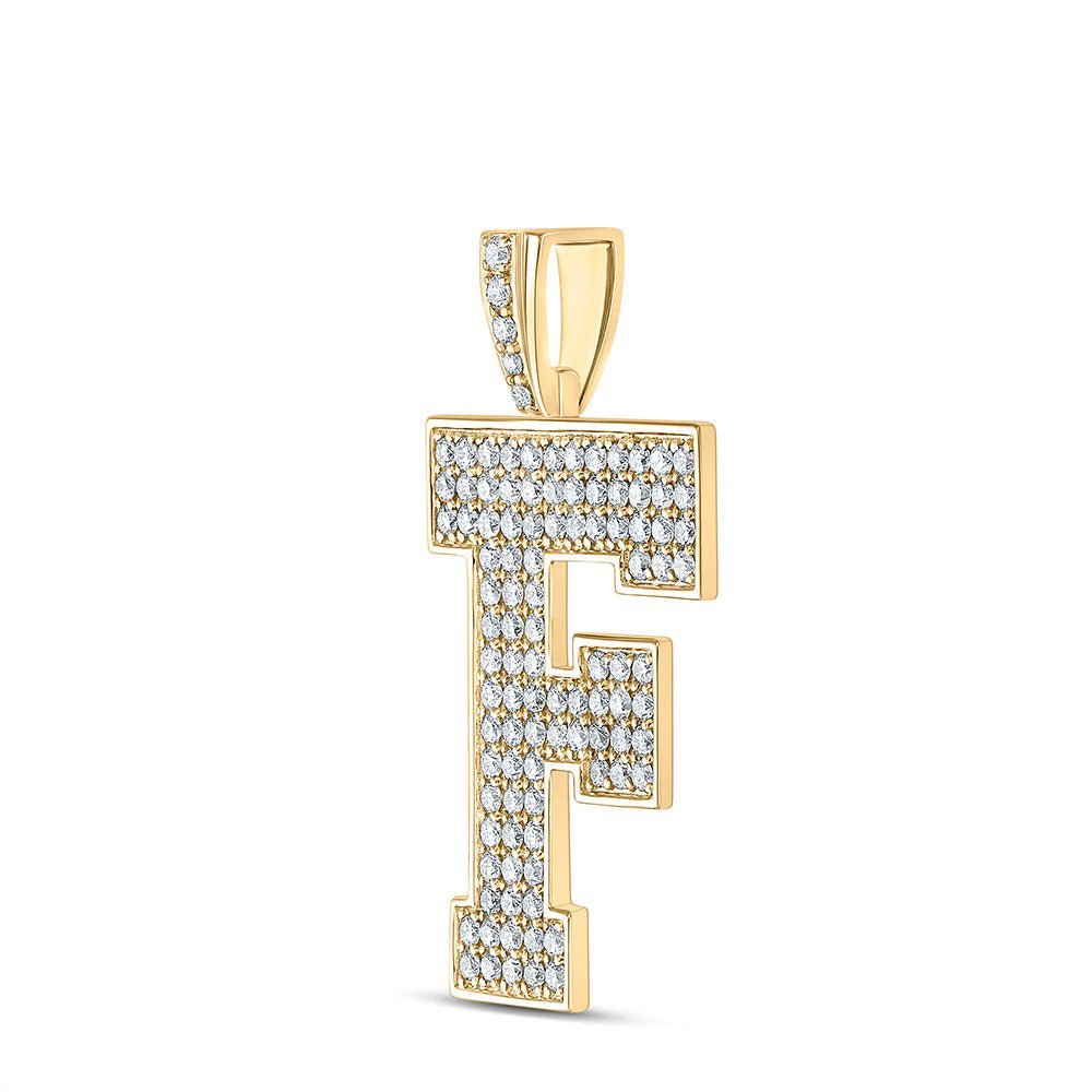 10kt Yellow Gold Men's Round Diamond F Initial Letter Charm Pendant - 1 - 3/4 Cttw - Splendid Jewellery