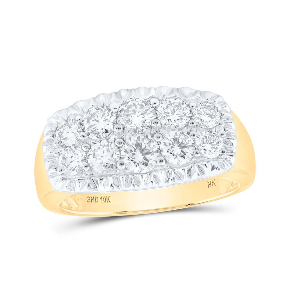 10kt Yellow Gold Men's Round Diamond Fluted Band Ring - A Dazzling Statement of Masculine Elegance - Splendid Jewellery