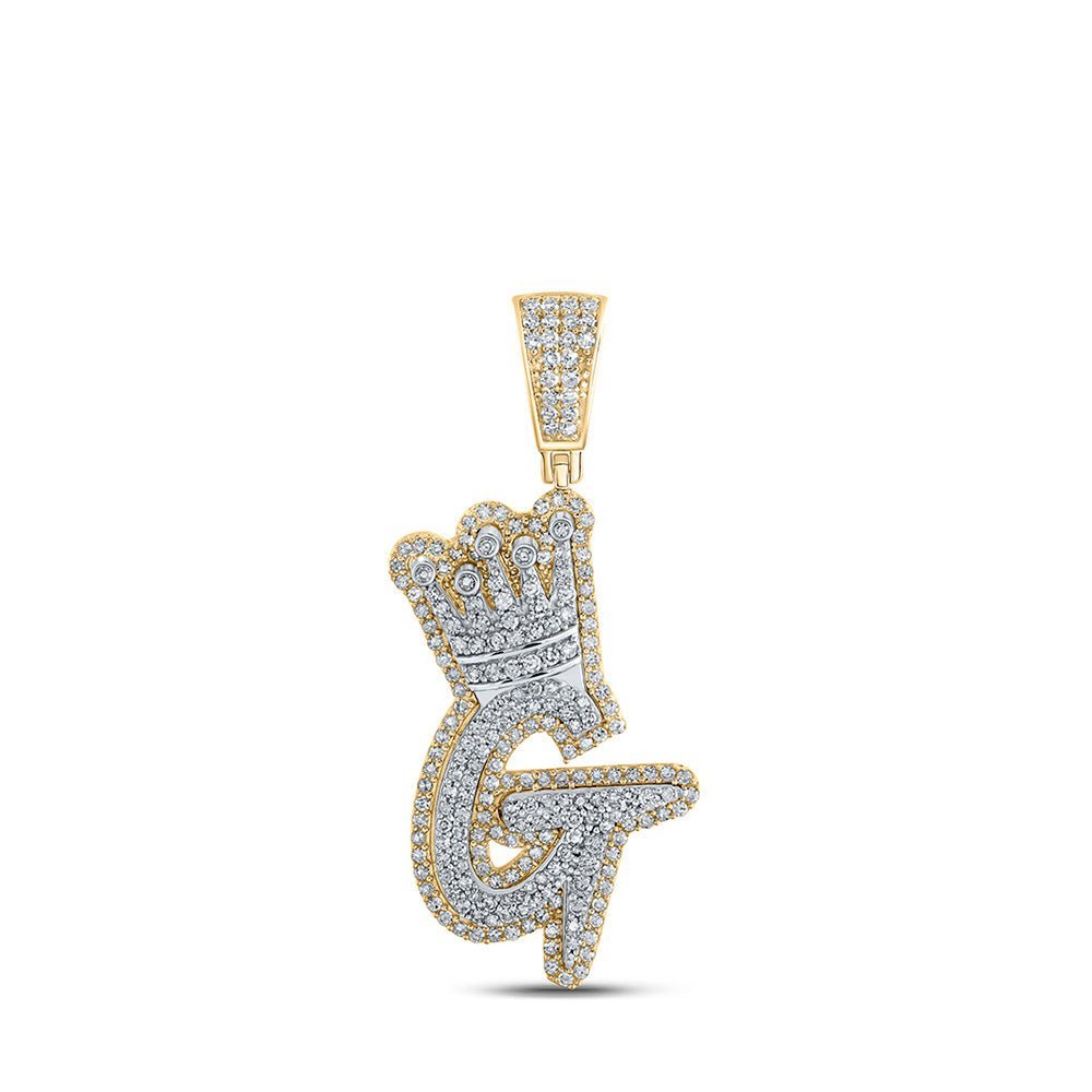 10kt Yellow Gold Men's Round Diamond G Crown Letter Charm Pendant - 1 Cttw - Splendid Jewellery