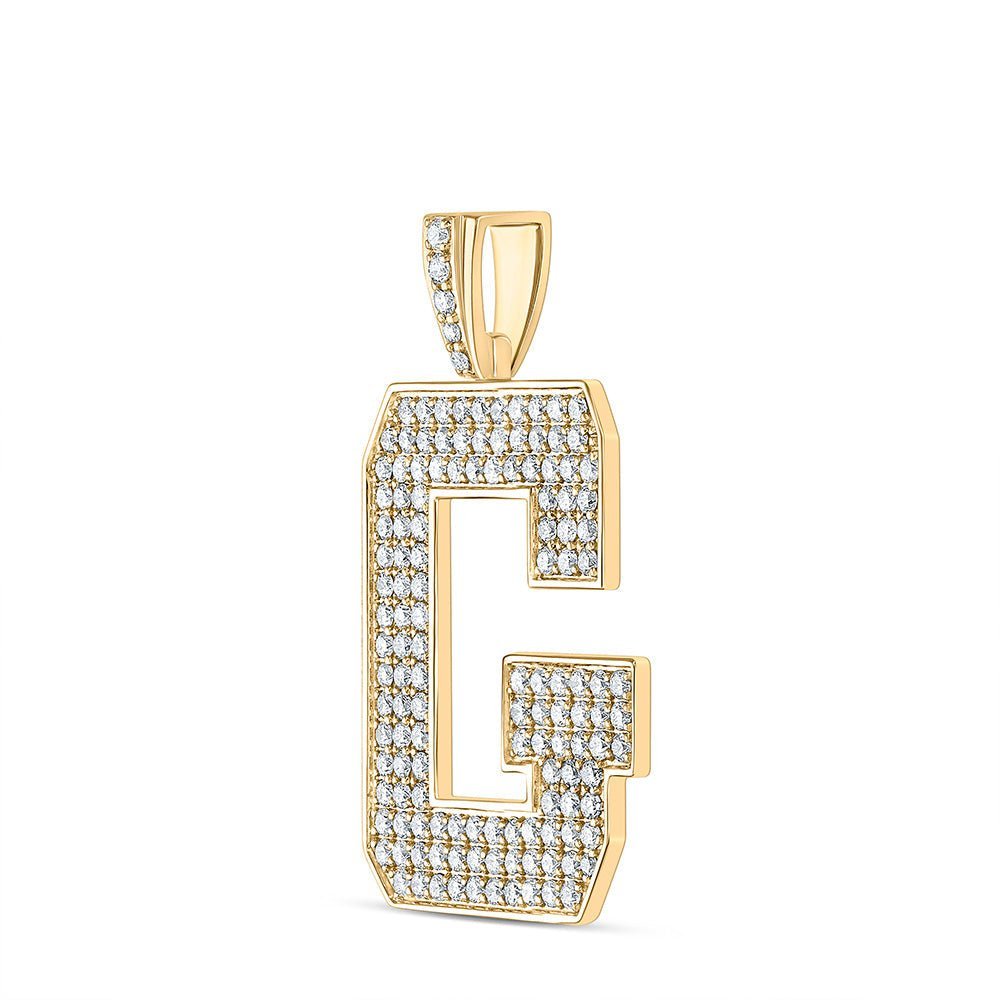 10kt Yellow Gold Men's Round Diamond G Initial Letter Charm Pendant - 2 - 1/3 Cttw - Splendid Jewellery