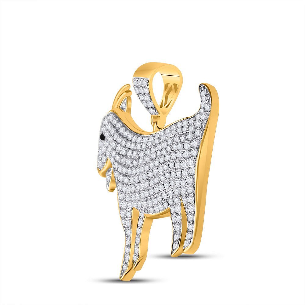10kt Yellow Gold Men's Round Diamond Goat Animal Charm Pendant - 2 - 7/8 Cttw - Splendid Jewellery